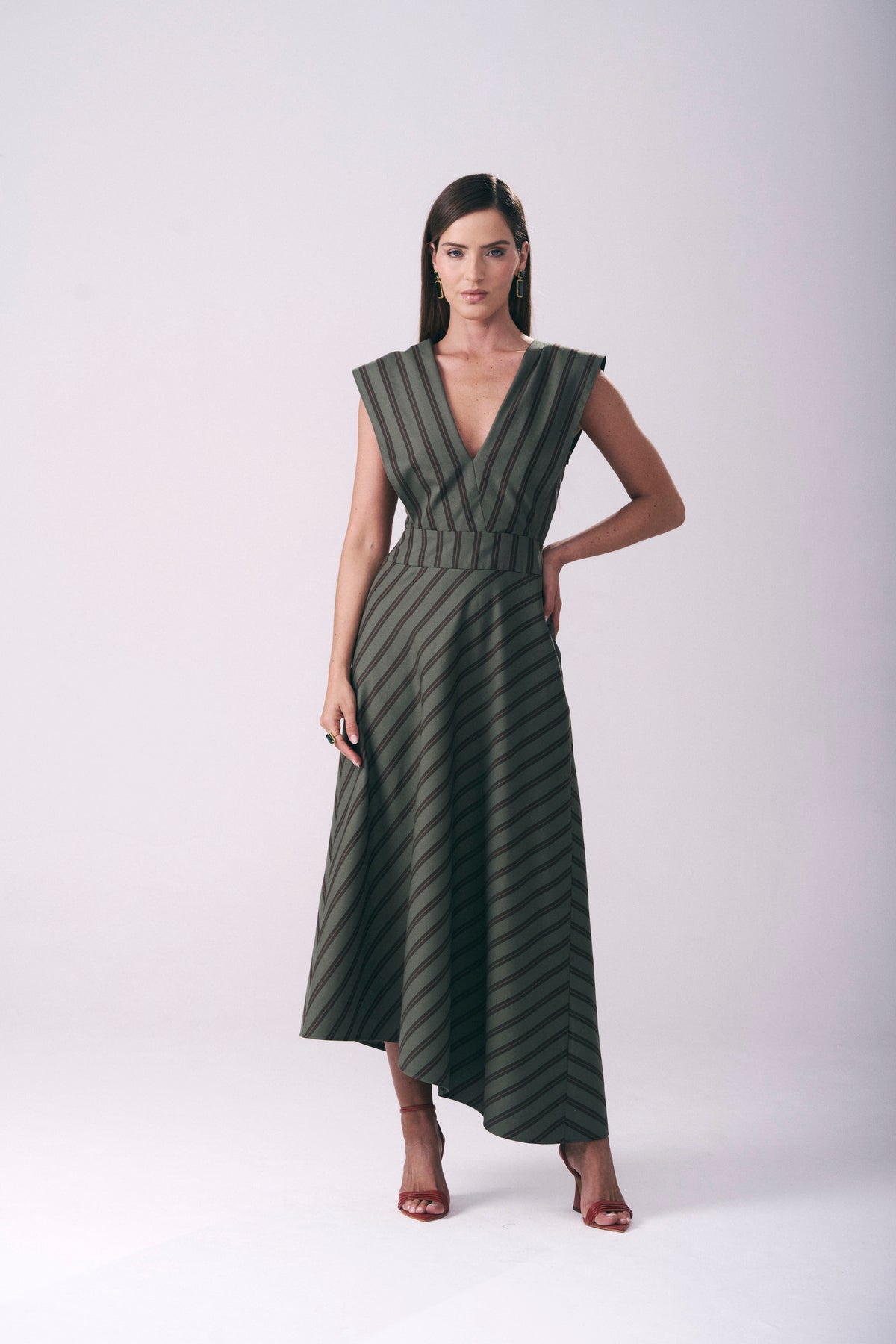 Vestido Mídi Alfaiataria Listrado