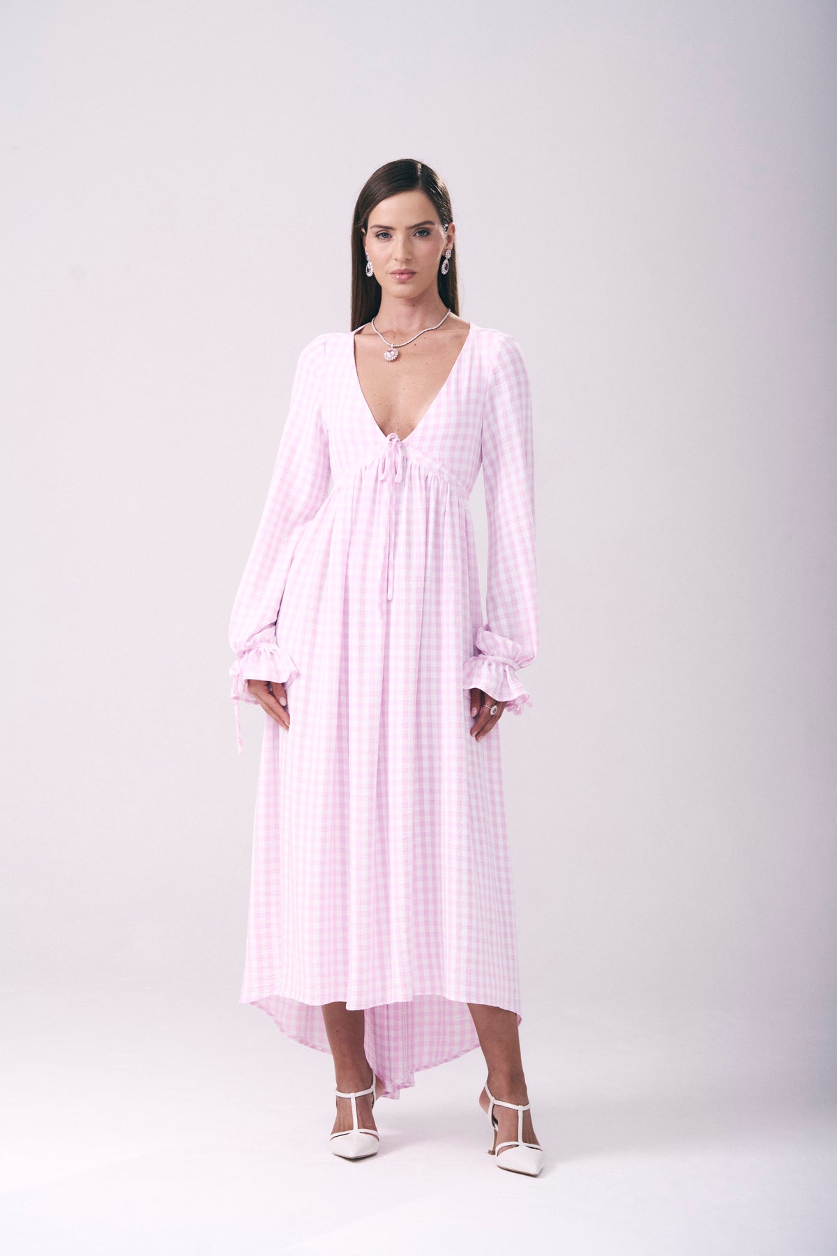 Vestido Mídi Manga Longa Vichy