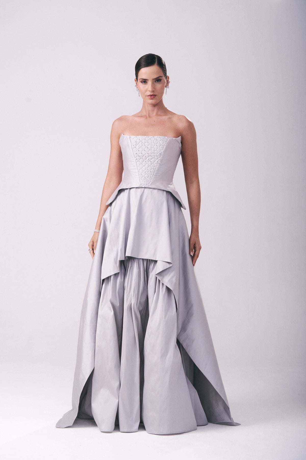 Vestido Longo Tafetá Corset Cristais