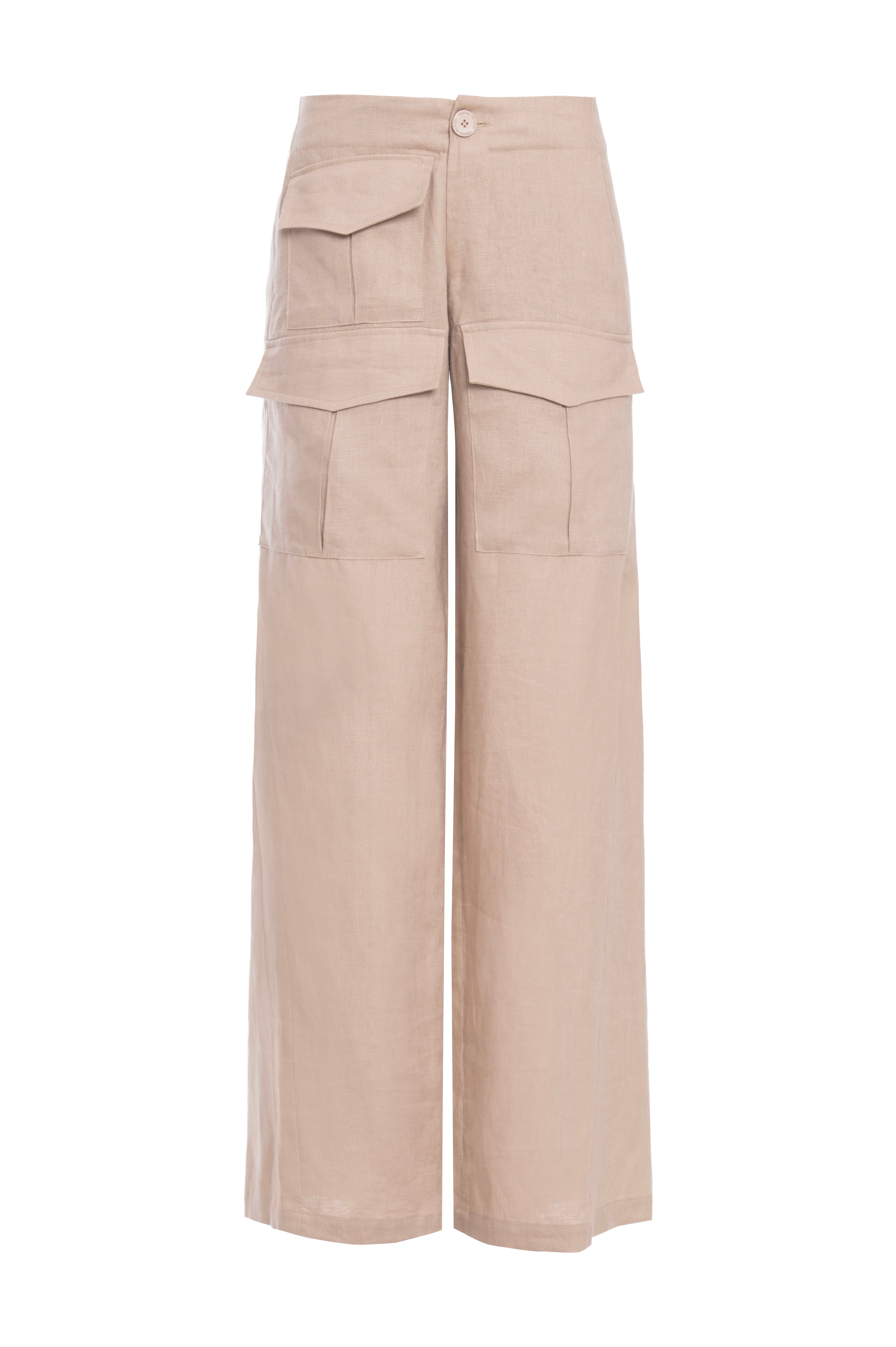 Calça Linho Cargo E Costuras Deslocadas