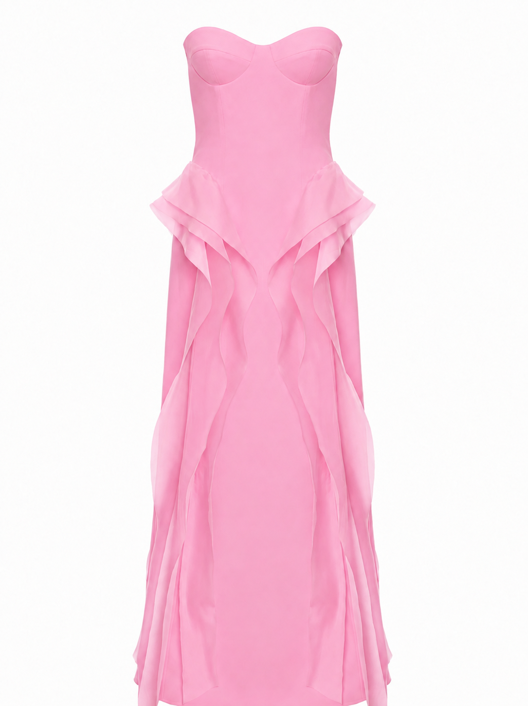 Vestido Longo Sem Alças Crepe E Organza