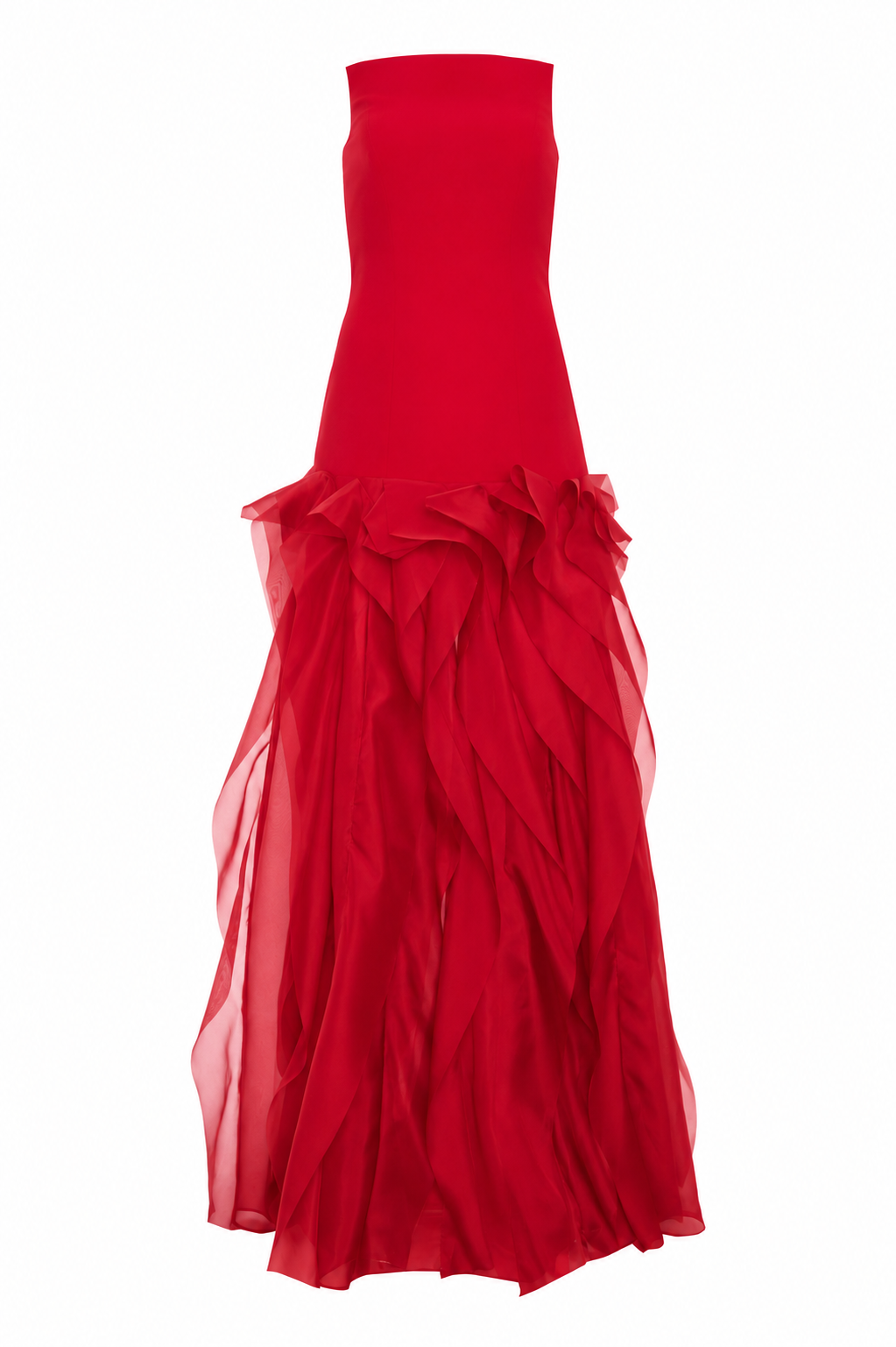 Vestido Longo Decote Reto Crepe E Organza