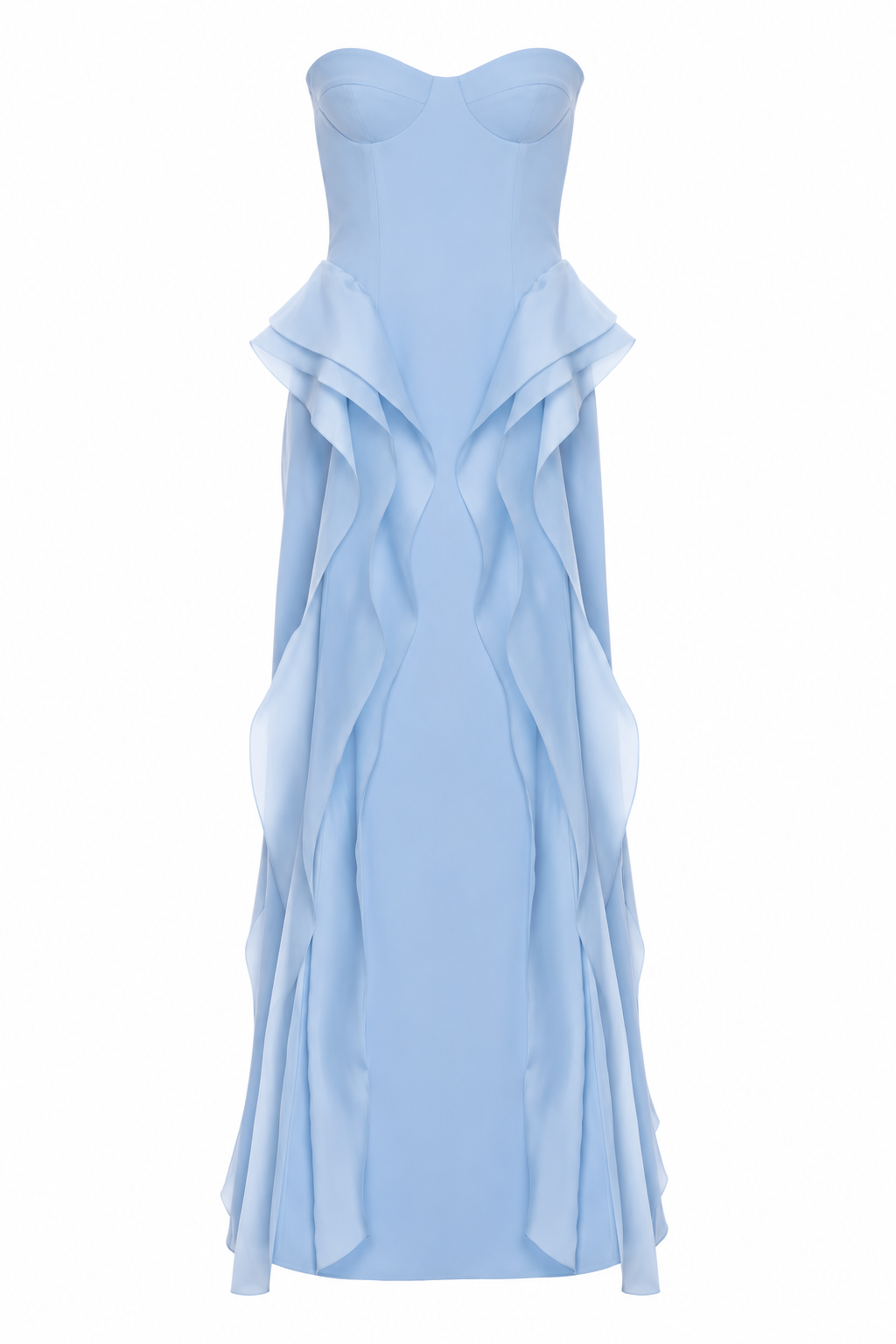 Vestido Longo Sem Alças Crepe E Organza