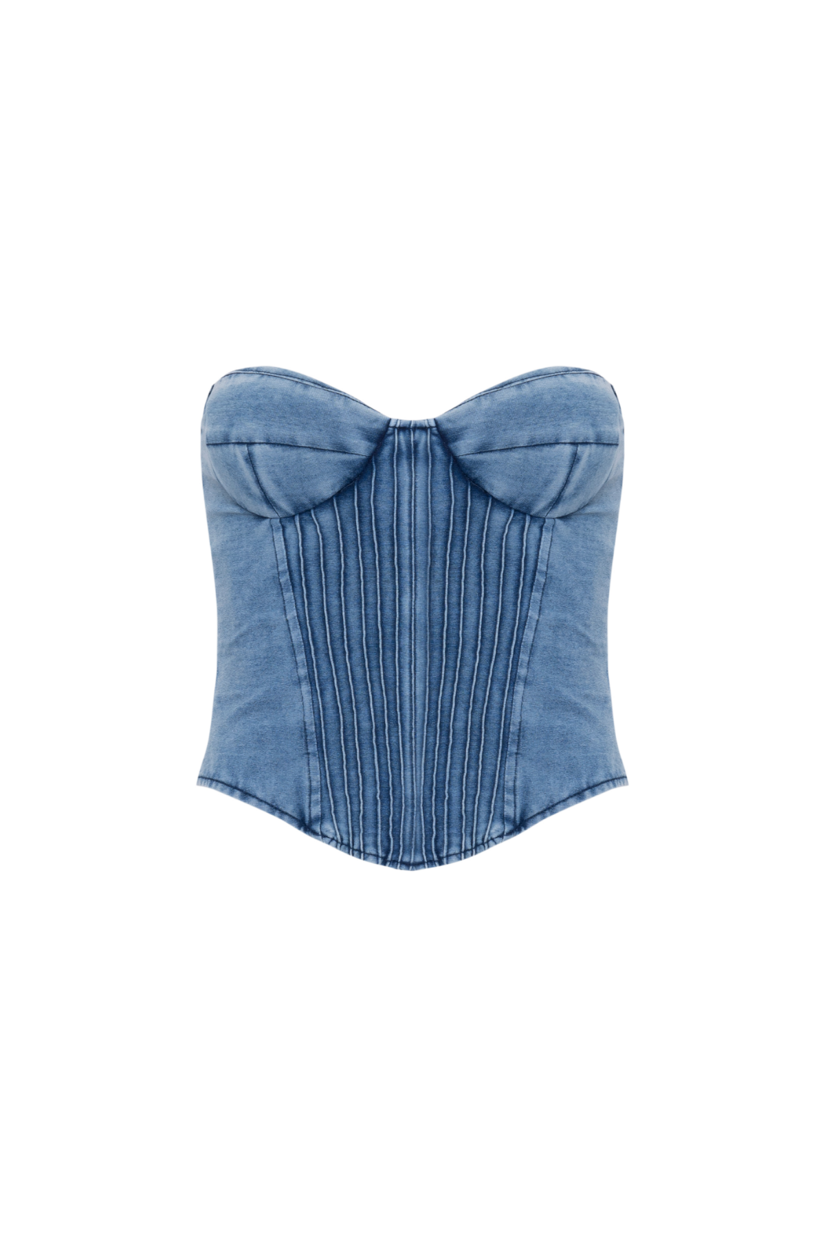 Corset Denim Alongado Com Nervuras