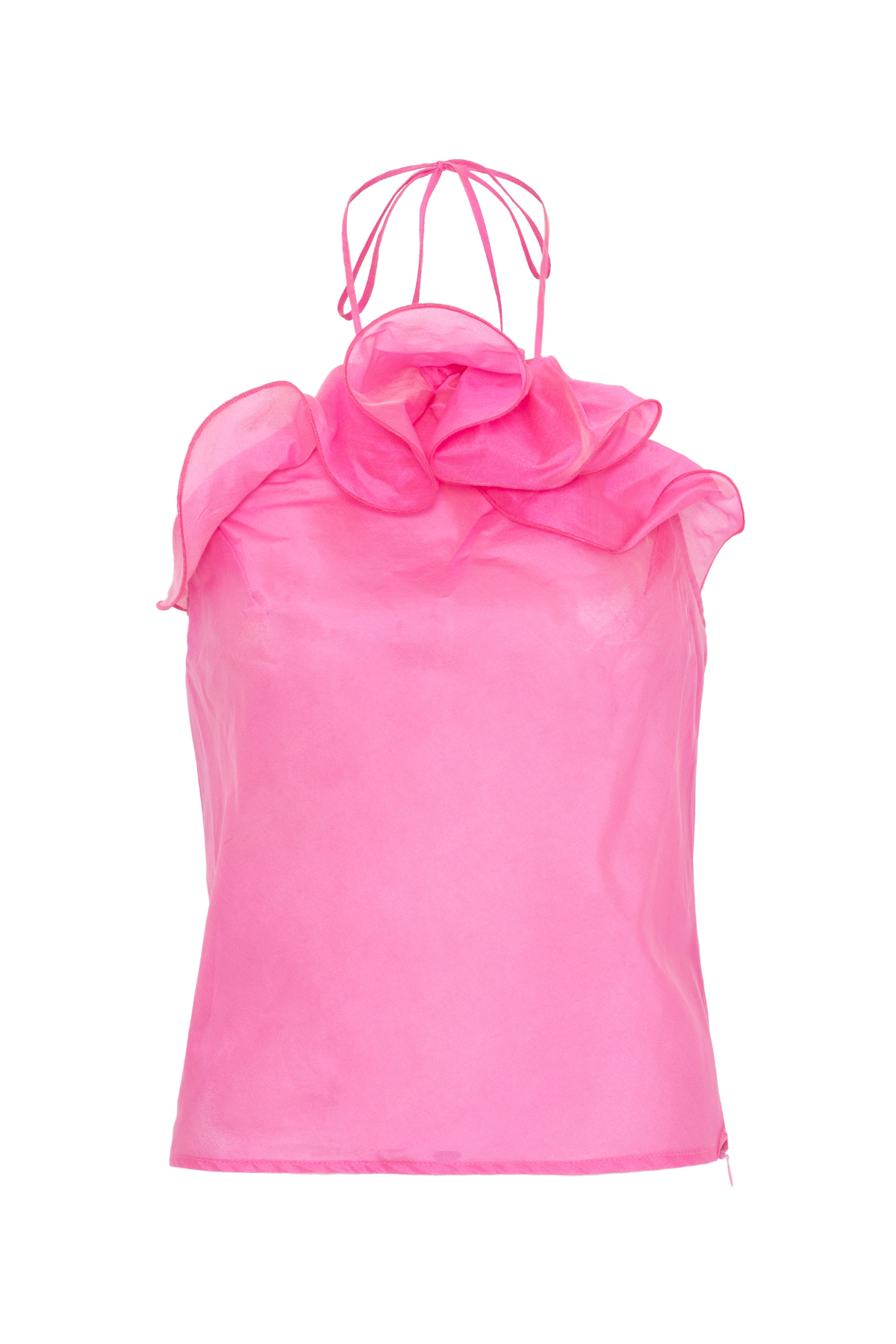 Organza Rosa Organza Blusa Camisa De Raso Con Lazo Y Manga De