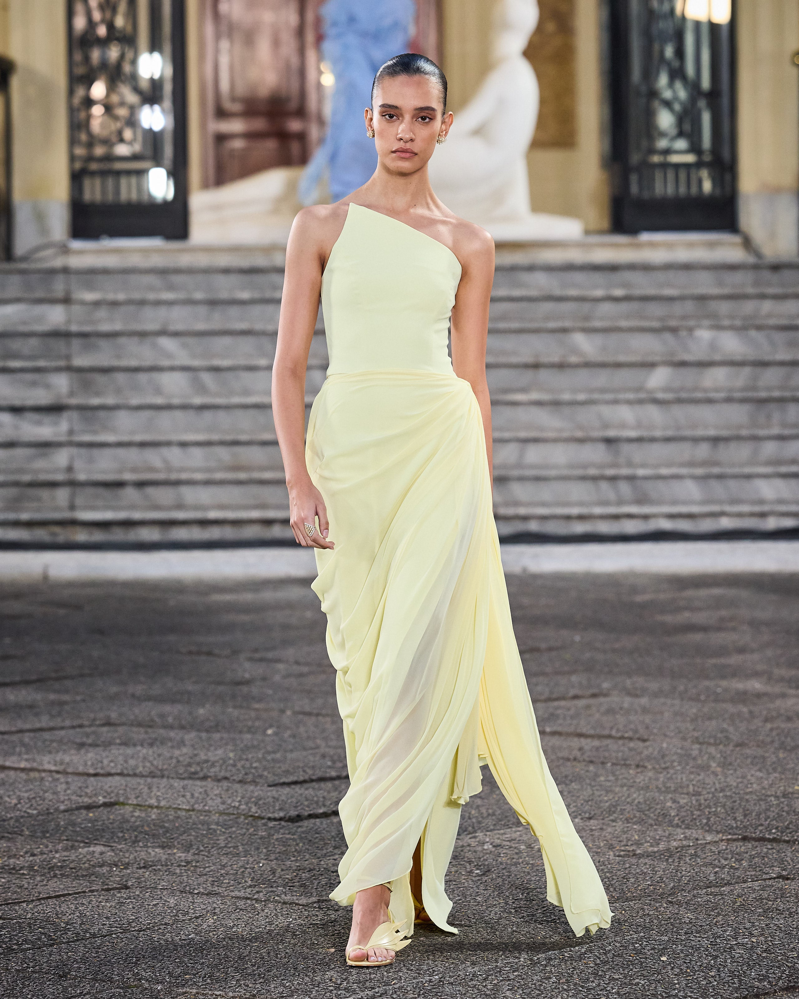 Vestido Longo Crepe E Chiffon Decote Assimétrico PRE ORDER 10 DIAS