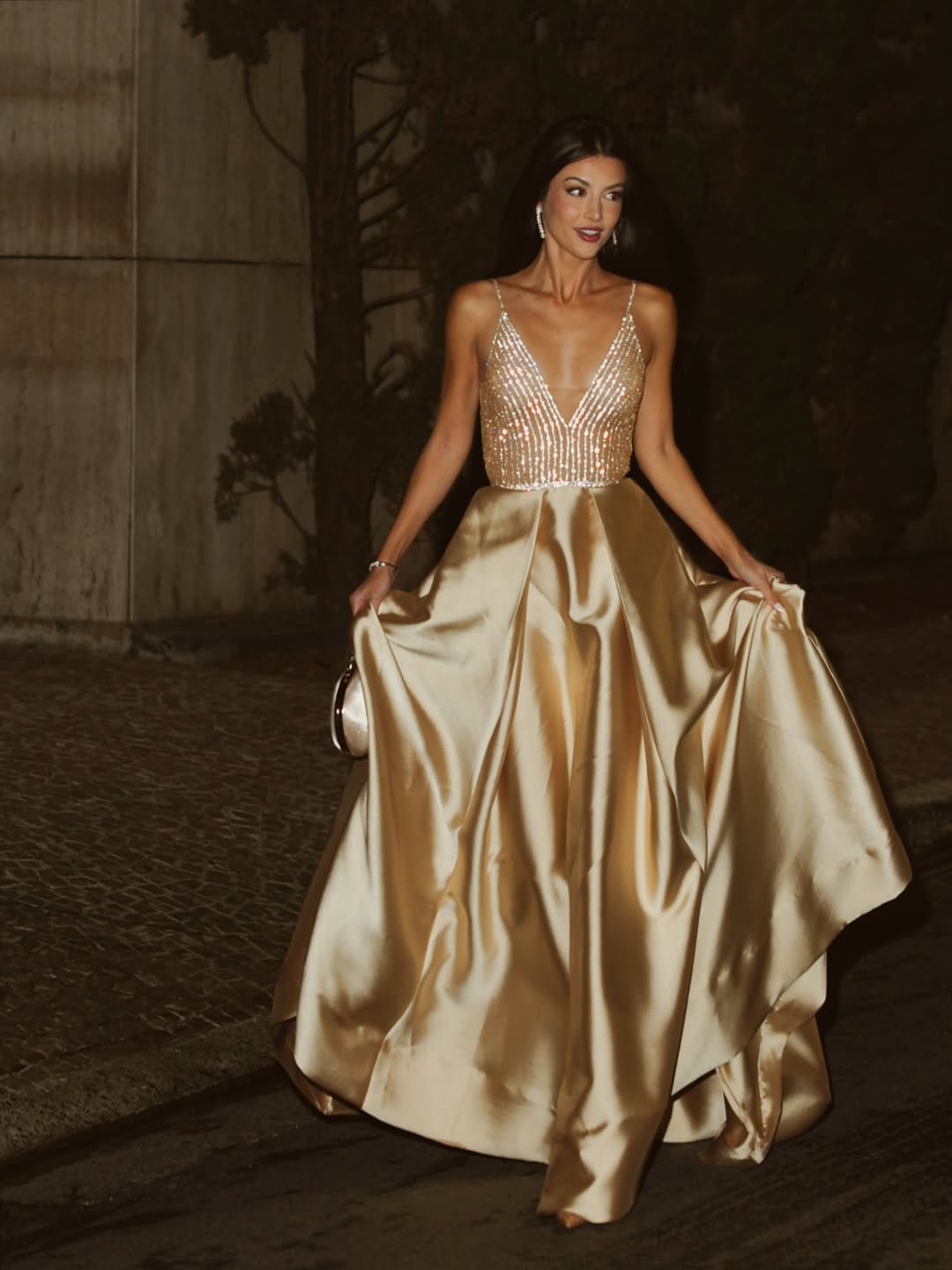 Vestido Longo Strass E Zibeline