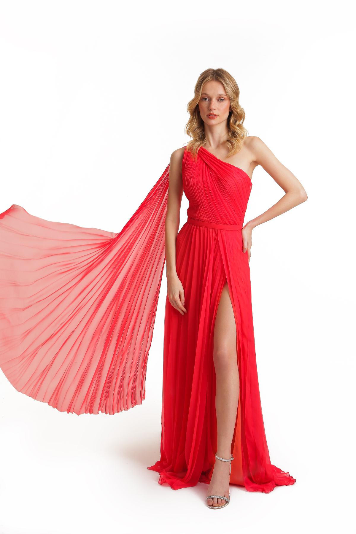Vestido de Musseline Ombro só Drapeado