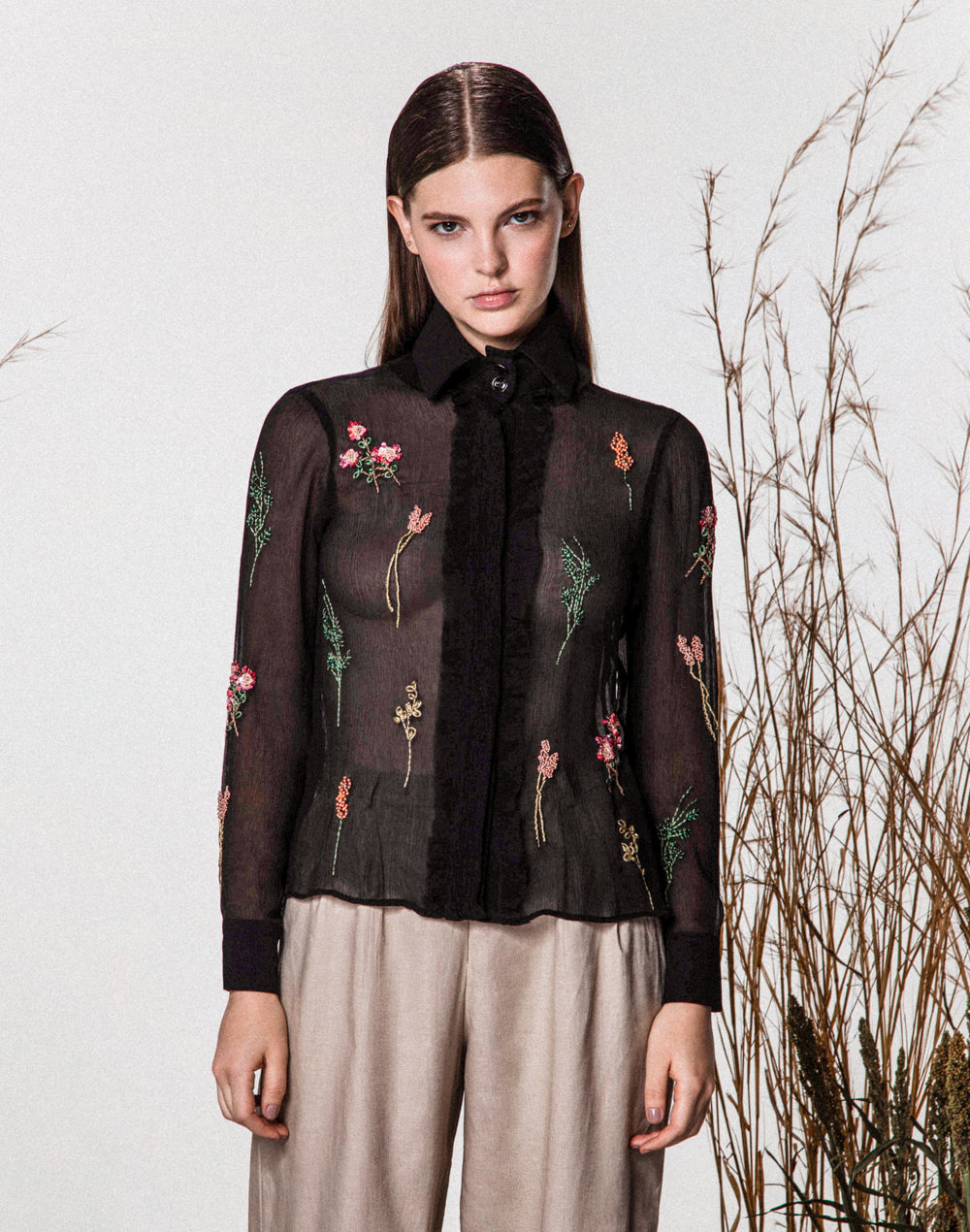 Camisa Chiffon Bordada