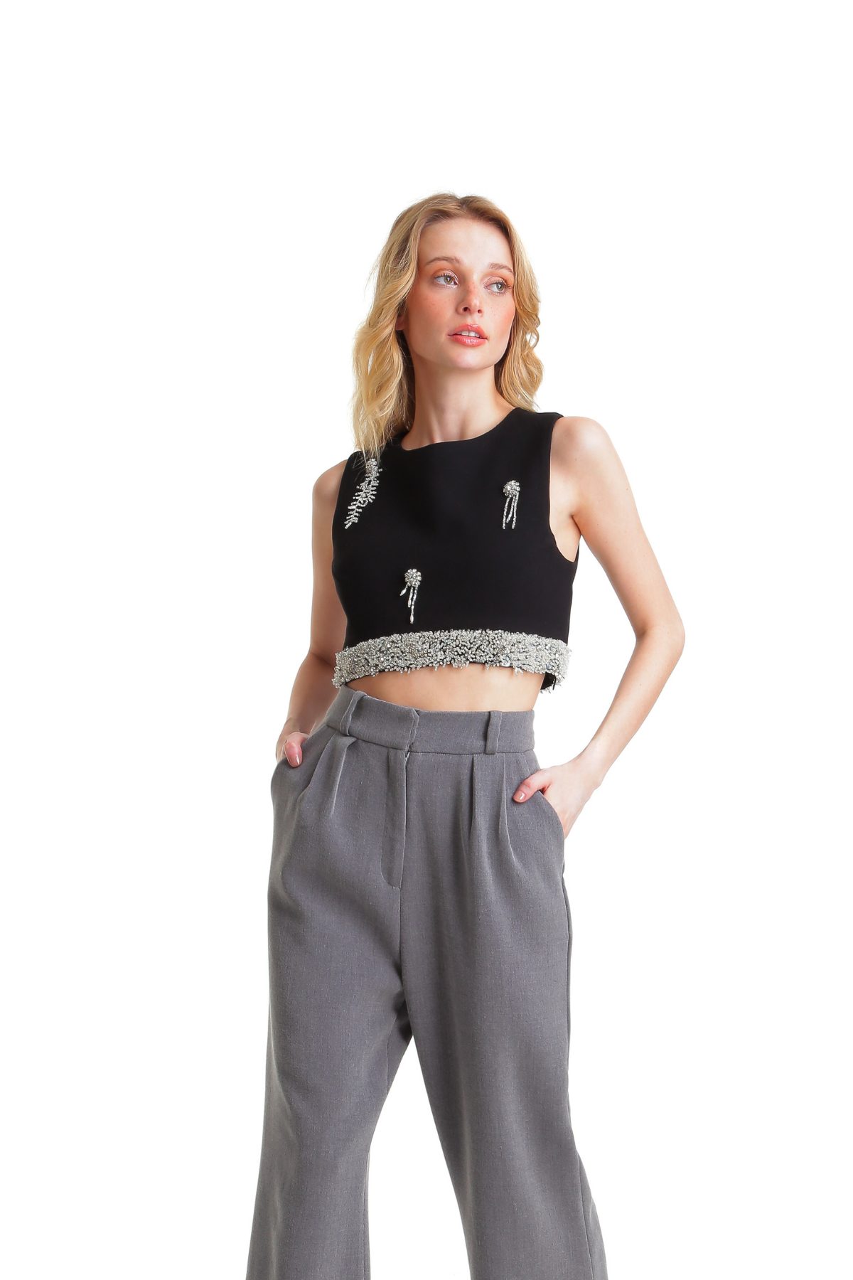 Cropped em Crepe com Bordado Joias