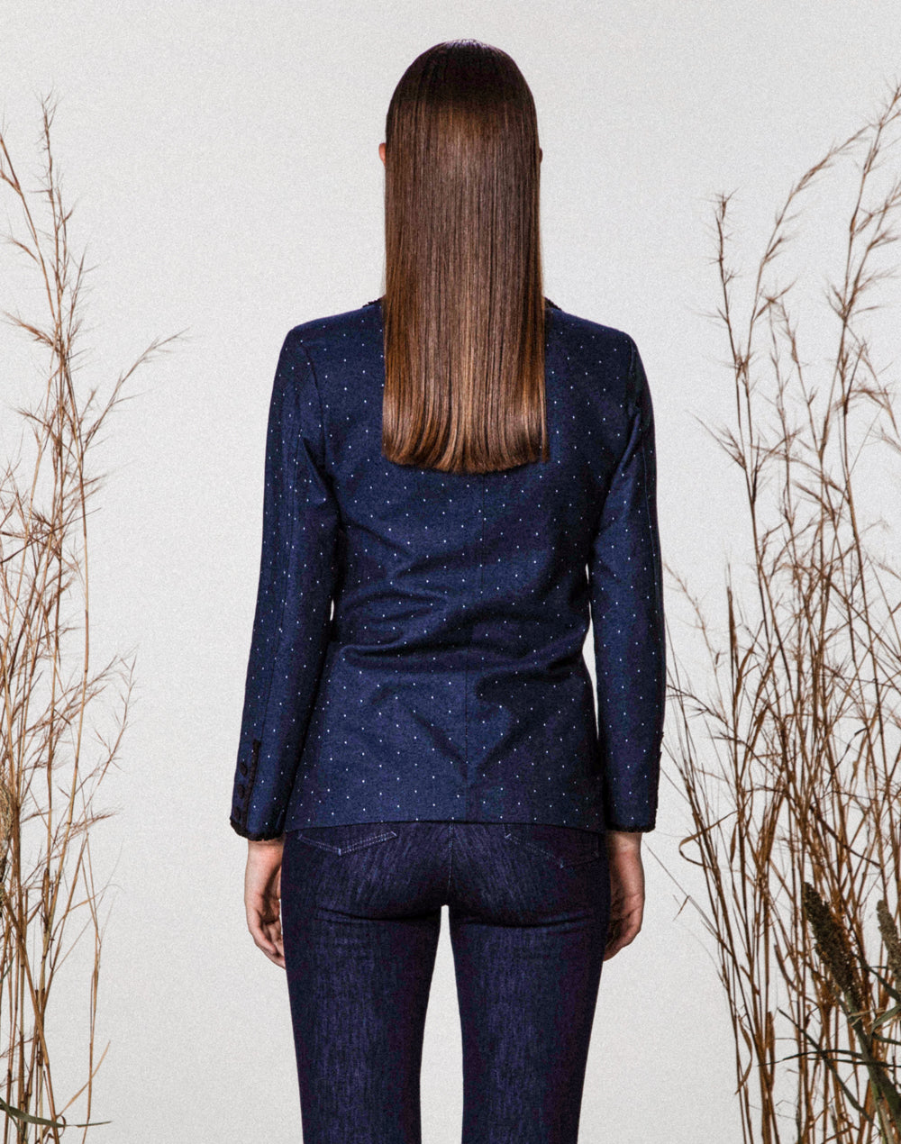 Blazer Jacquard Jeans Alfaiataria Clássico