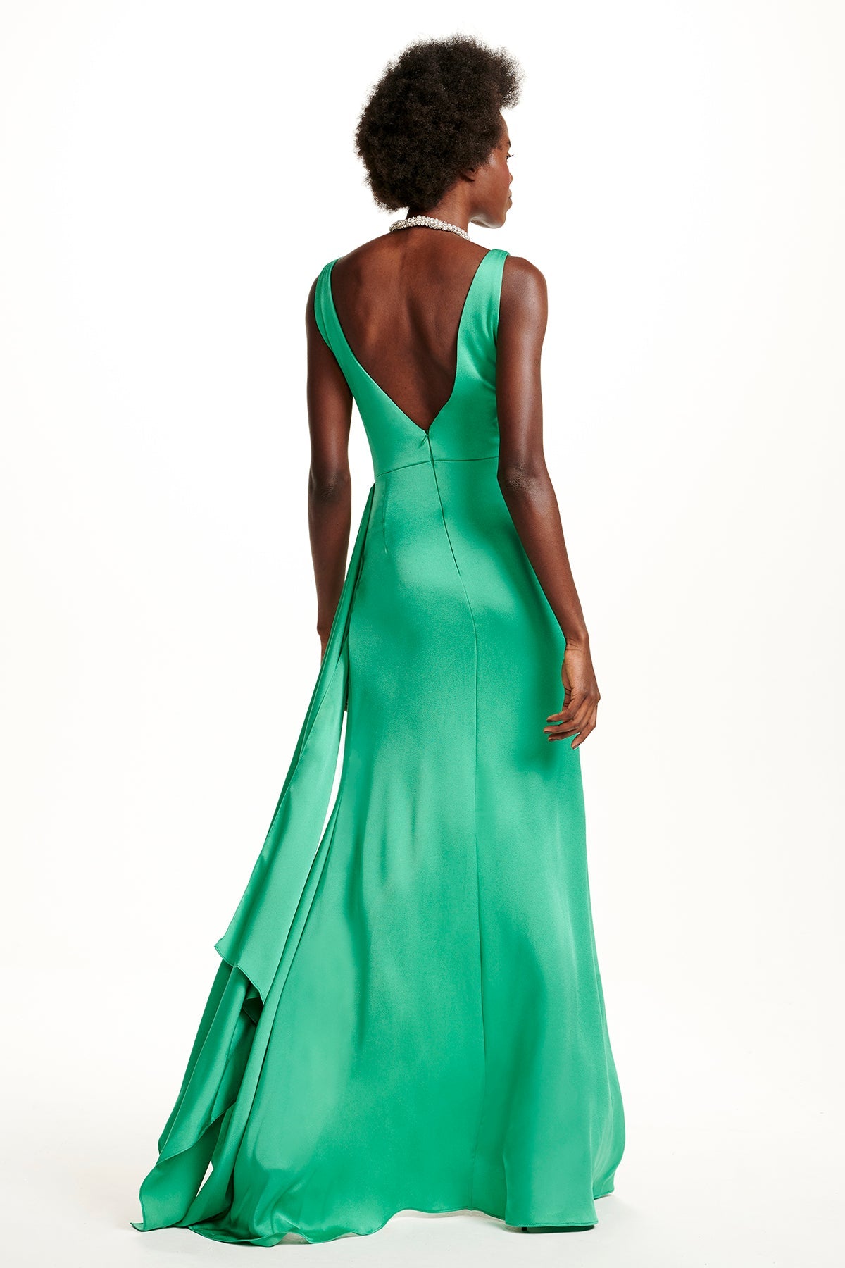 Vestido Longo Drapeado em Crepe
