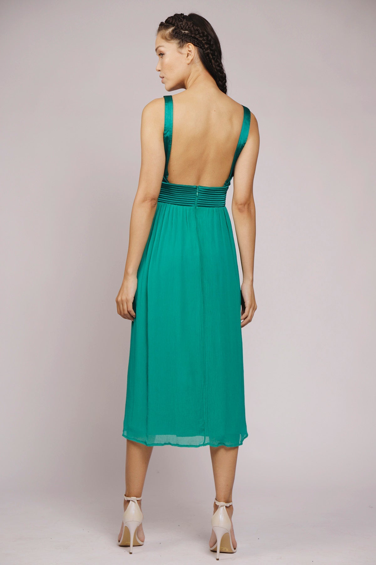 Vestido Chiffon de Seda com Detalhes em Cetim