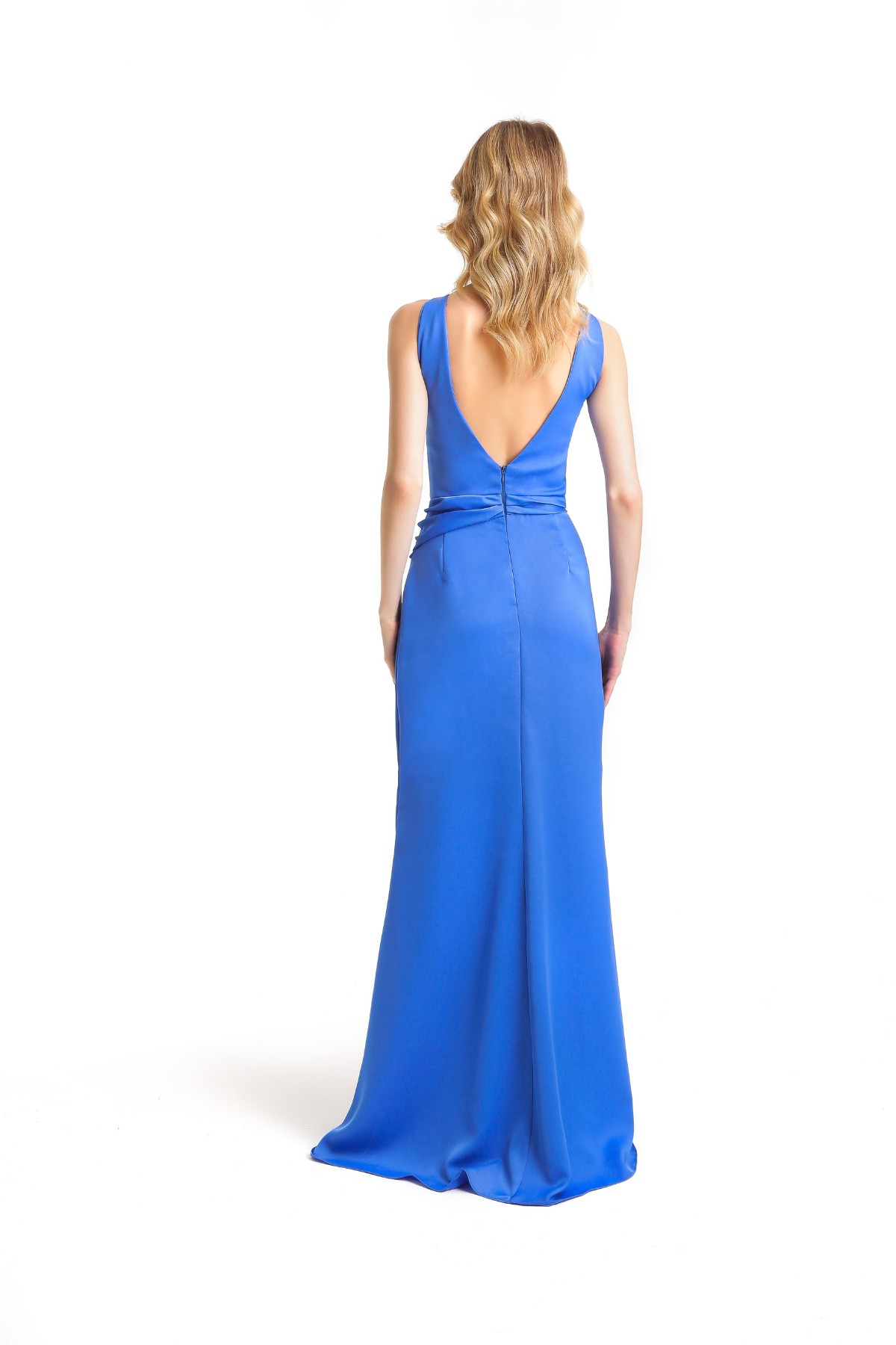 Vestido Longo Com Decote V e Saia Drapeada