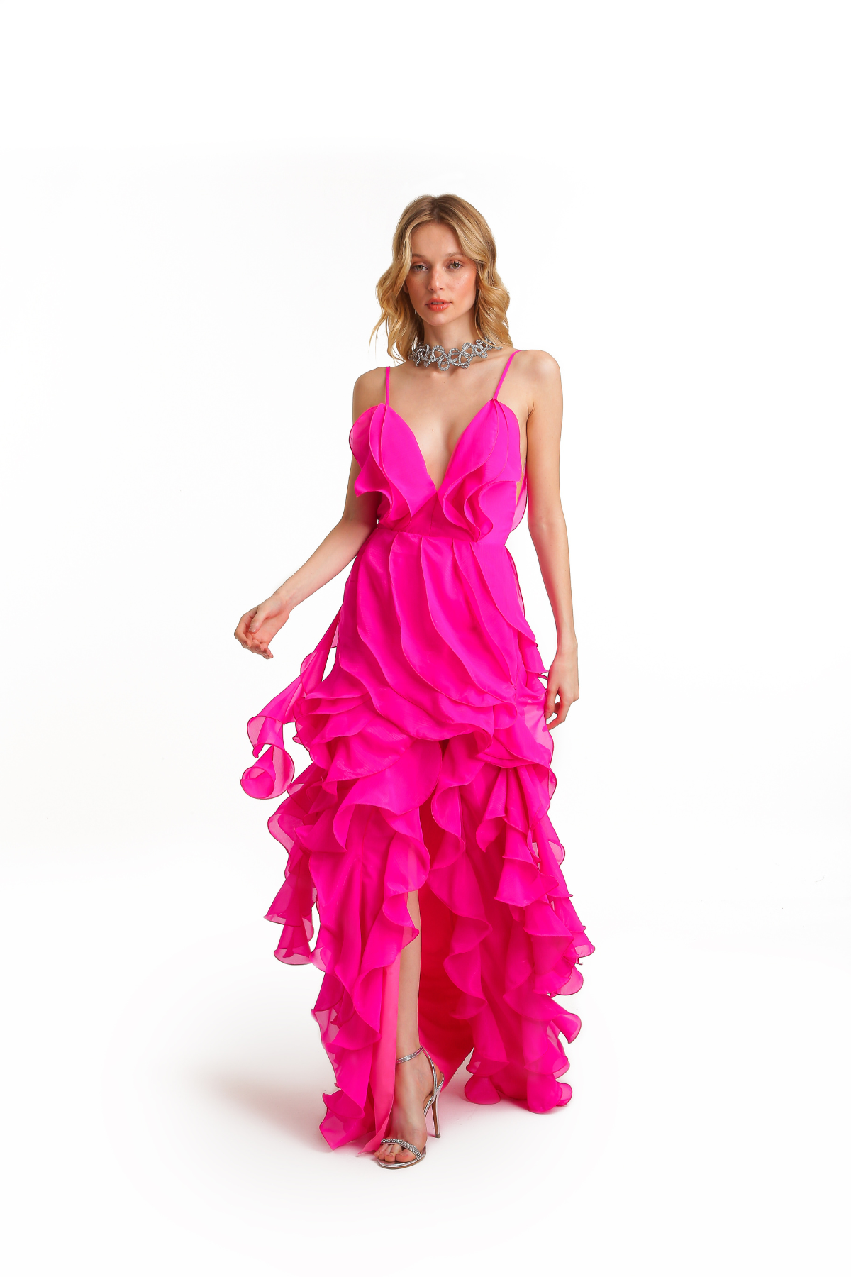 Vestido Longo Jabô E Fenda