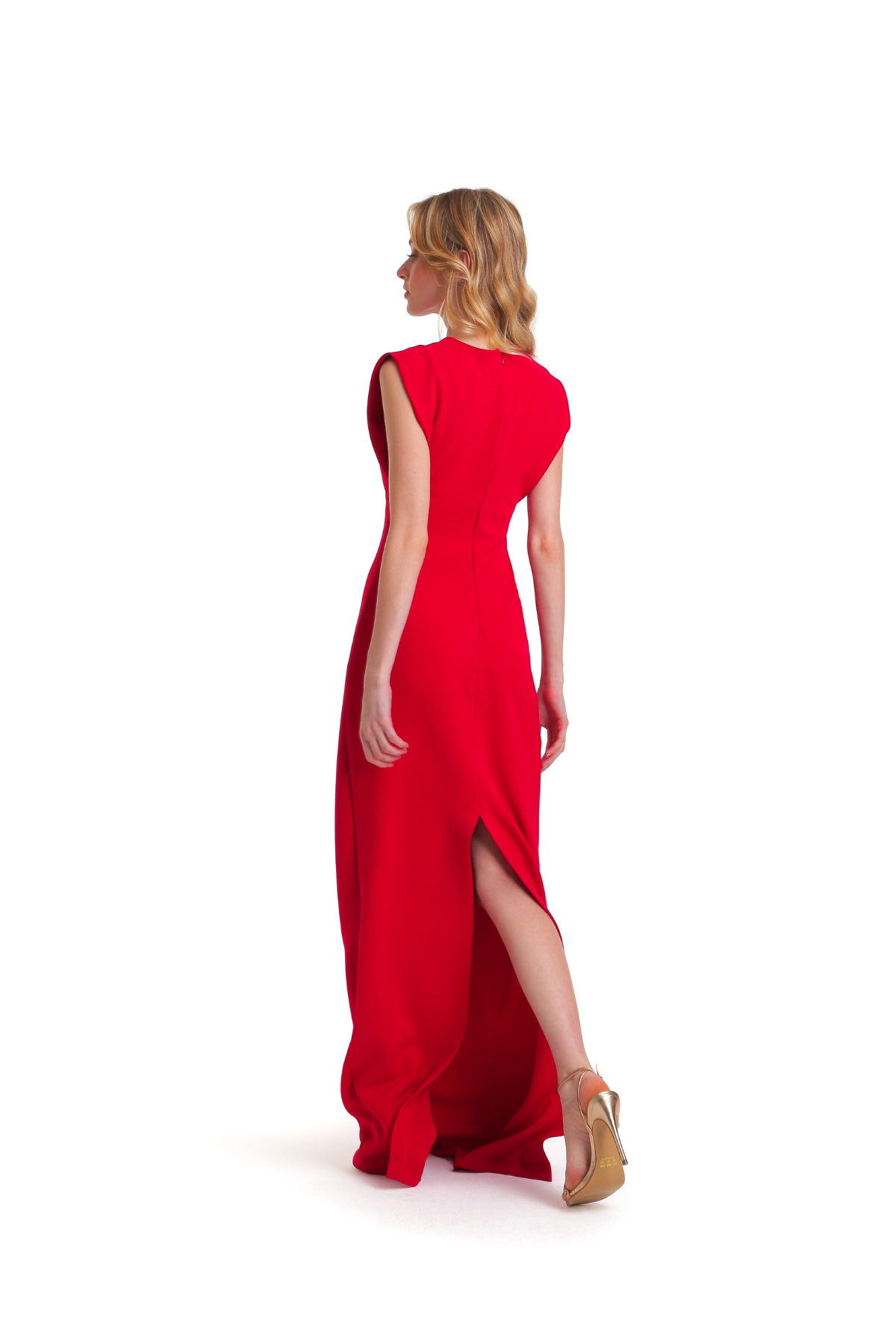 Vestido Longo Drapeado em Crepe Strech