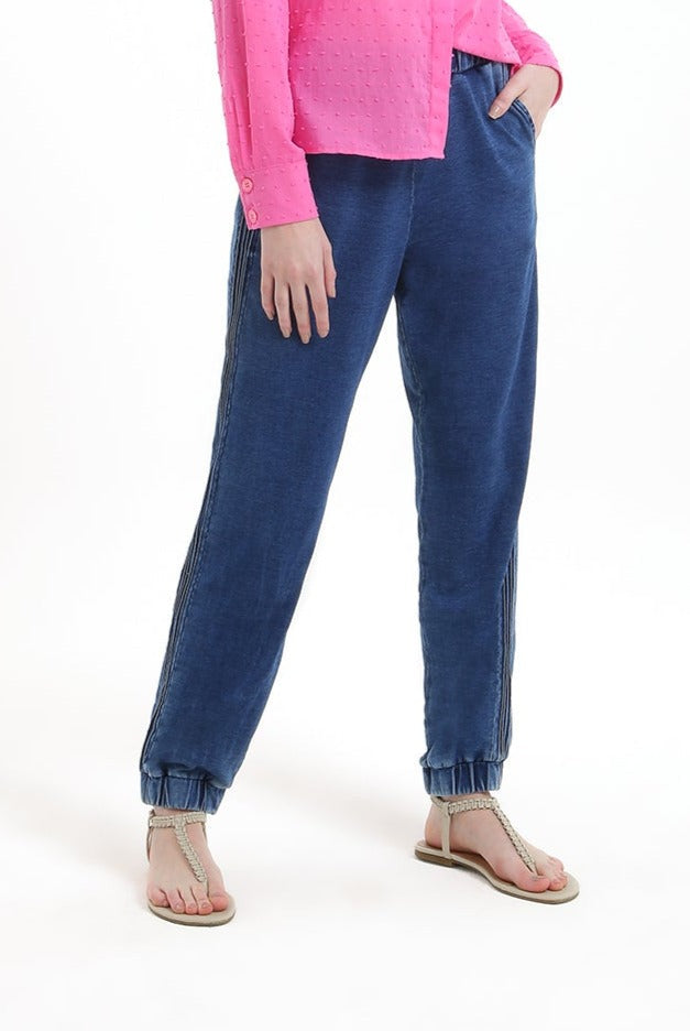 Calça Jogging Denim com Nervuras