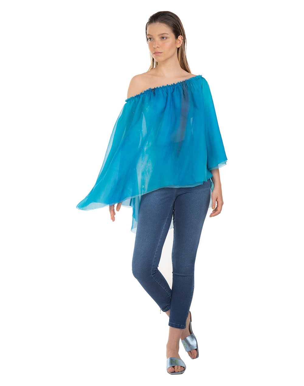 Blusa um Ombro Só Estampada em Musseline