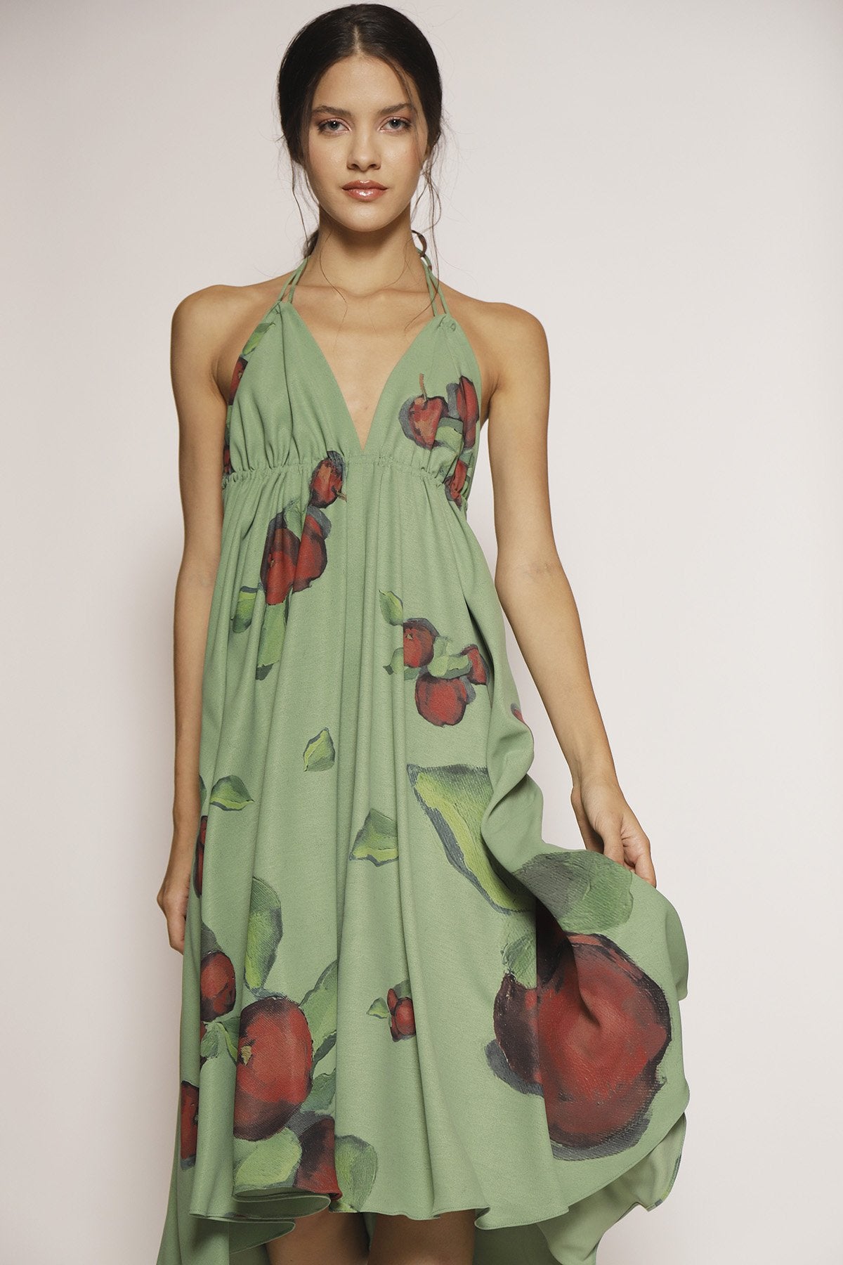 Vestido Midi Frente Única  Estampa Maça