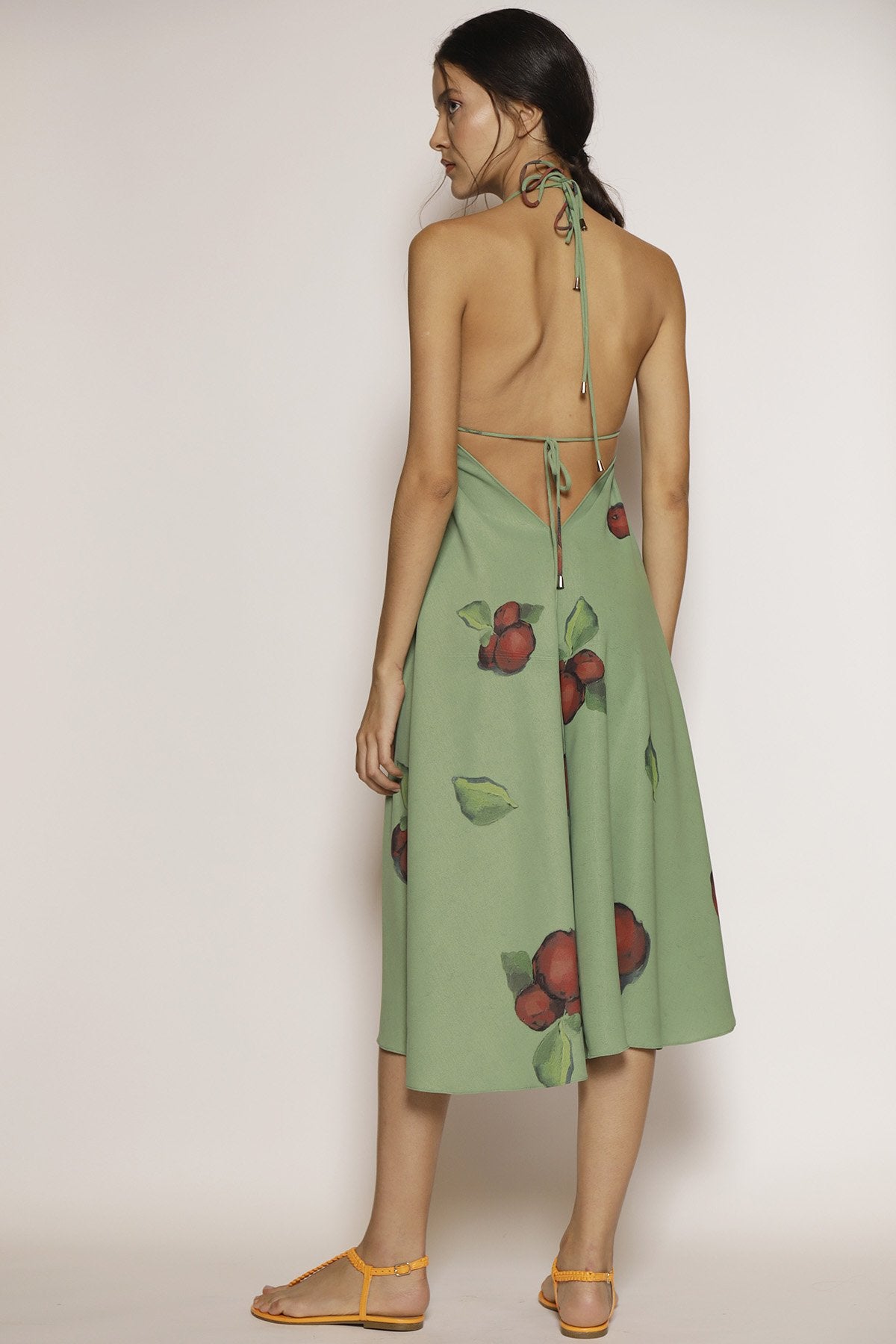Vestido Midi Frente Única  Estampa Maça