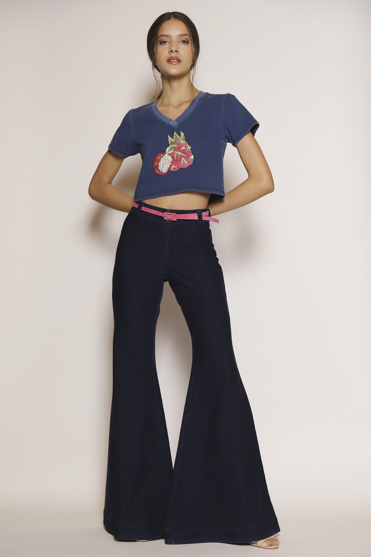 T-Shirt Cropped Gola V Bordado Pitaia